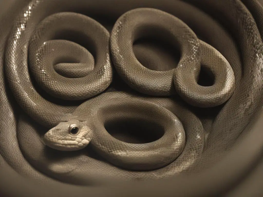 A stylized image of a snake coiled around a person's arm, indicating the deep and complex symbolism surrounding snakes in dreams.