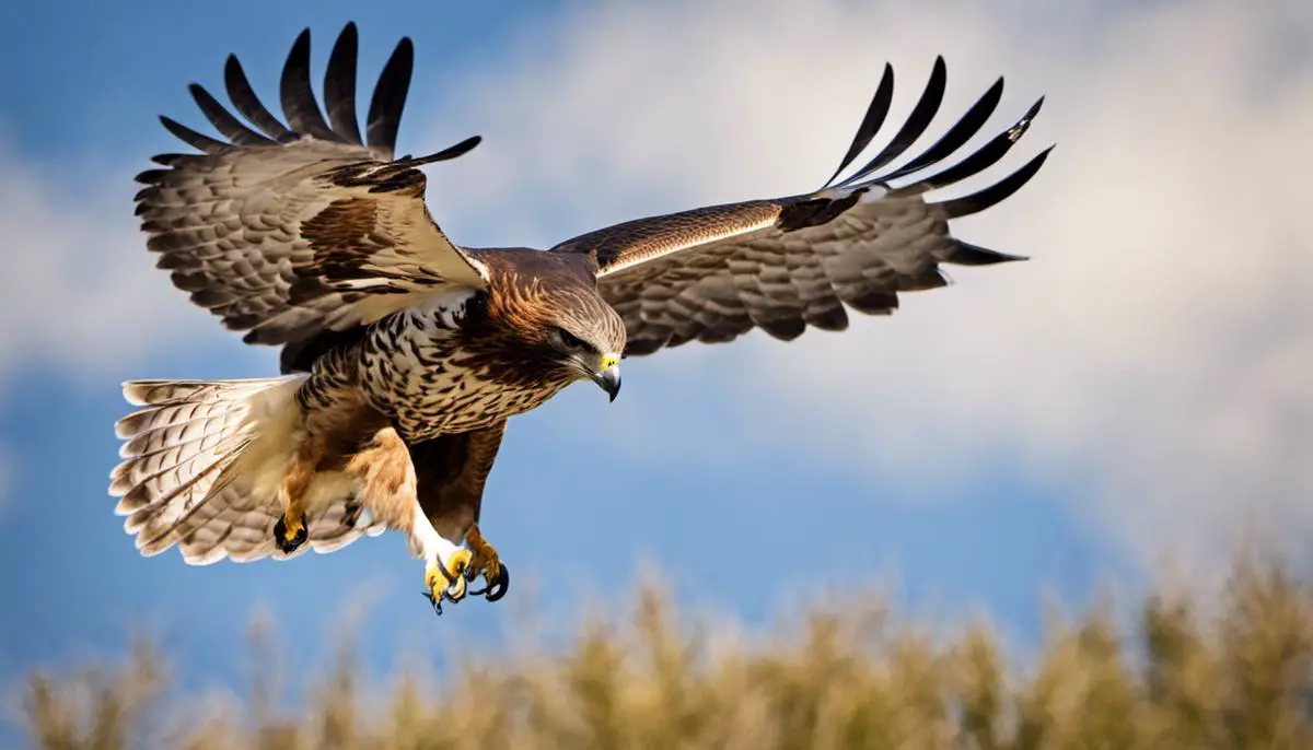 A majestic hawk soaring through a clear blue sky