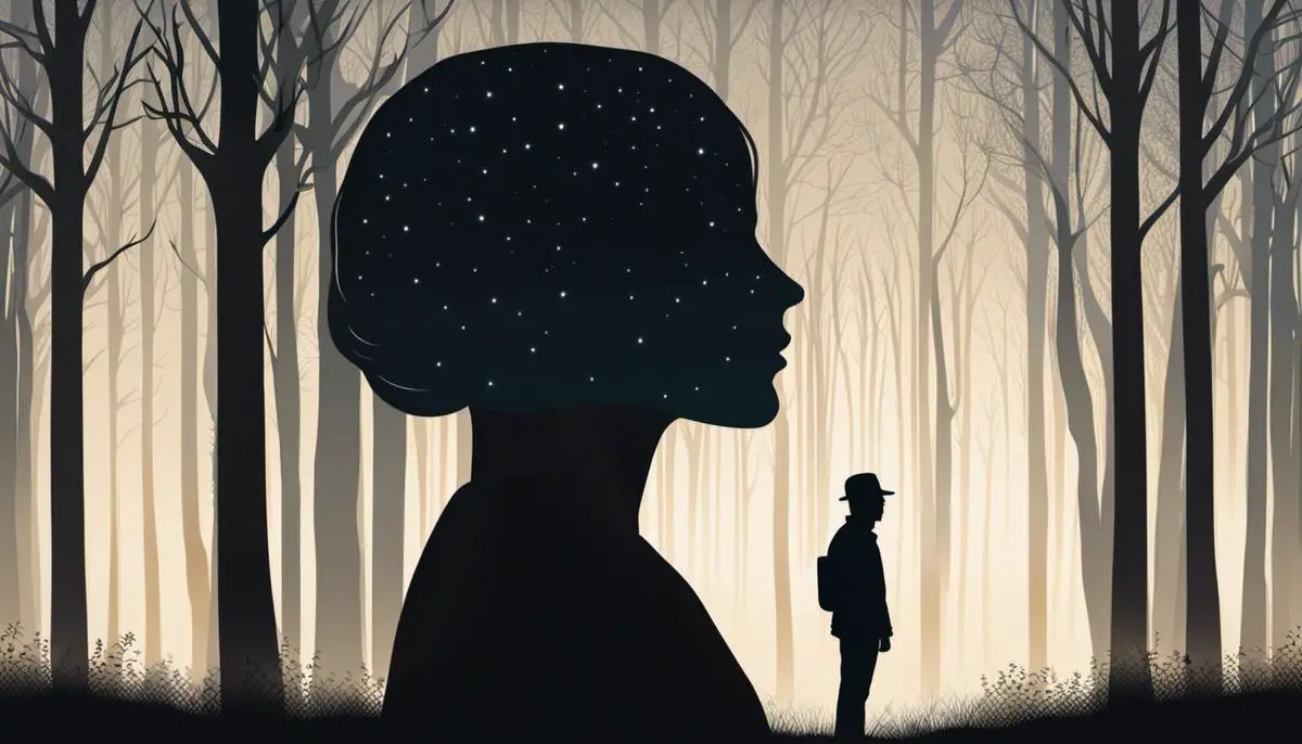 Illustration of a person standing near a silhouette representing a stranger's death in a dream