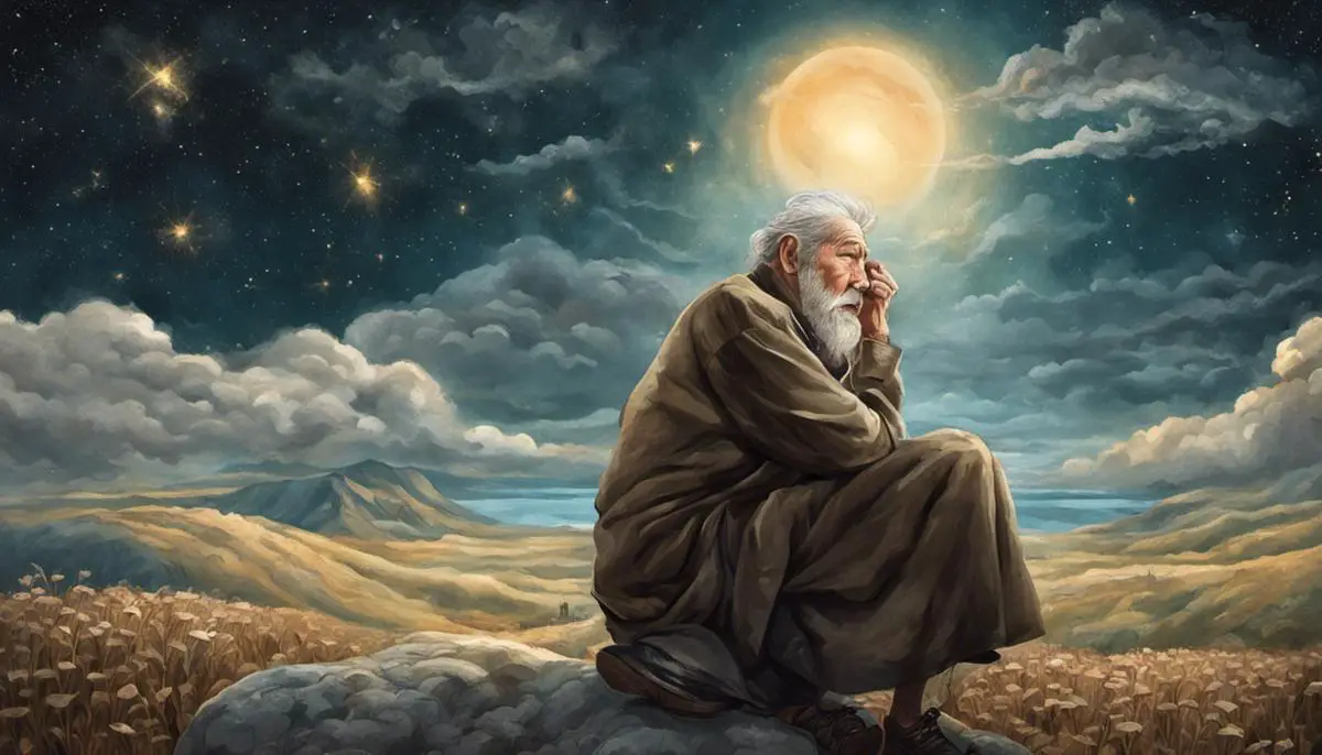 Illustration of an old man crying in a dream, representing the various interpretations and significance of such dreams.