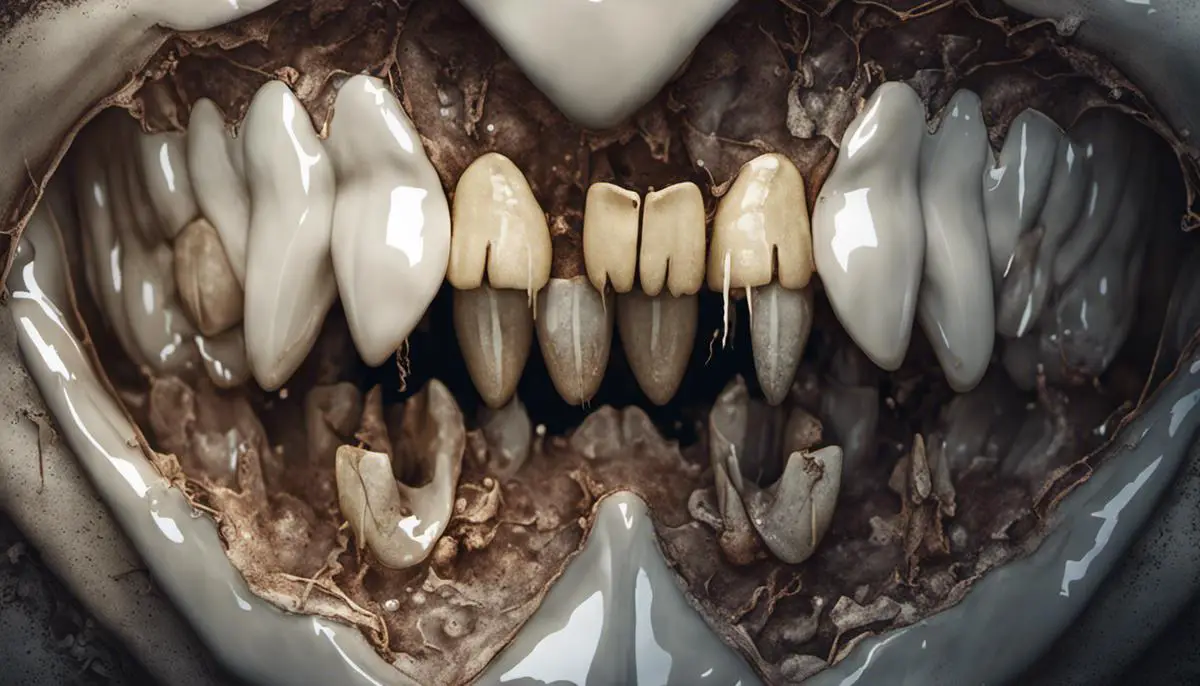 Illustration of teeth with decay, representing dreams about teeth decaying.
