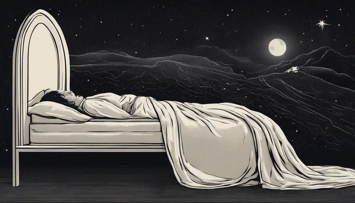 Illustration of a person pulling out a tooth while sleeping, representing the concept of tooth loss dreams.