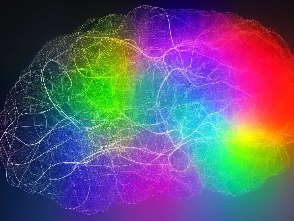 A brain with lines and colors representing neural connections and activity associated with dreaming.