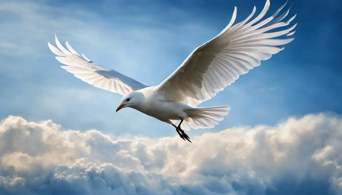 Image of a white bird flying in a blue sky, representing peace and freedom in dreams