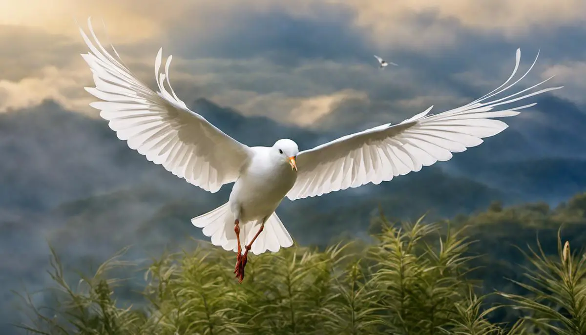 A peaceful white bird in flight, representing the positive symbolism of dreams.