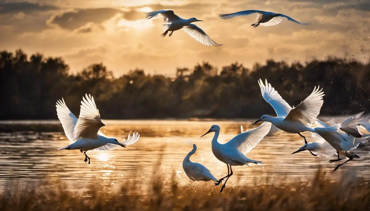 Image of white birds flying together symbolizing spirituality and dreams