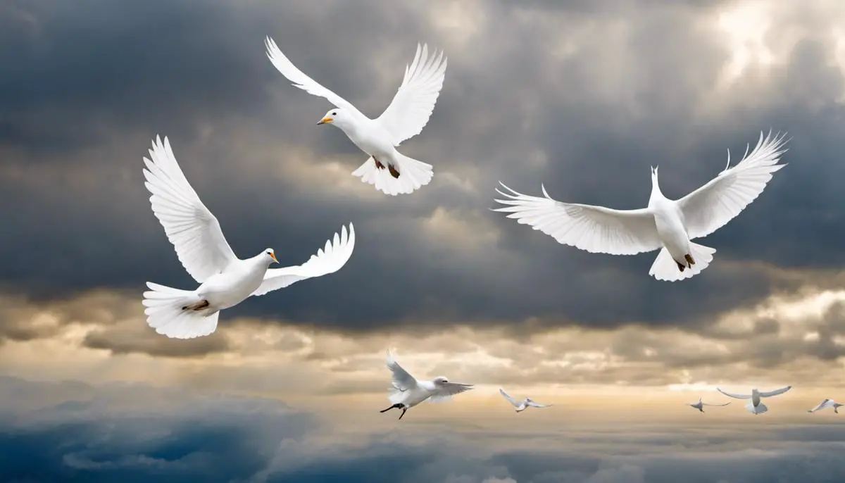 White birds in the sky representing freedom and liberation