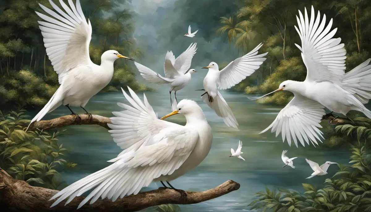Image of white birds in a dream, representing peace and purity