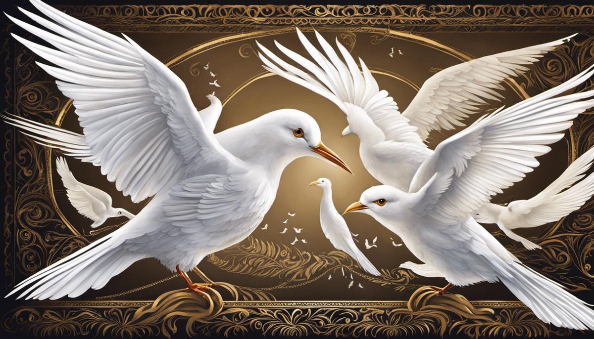 Illustration of different white birds representing spirituality and divine messages