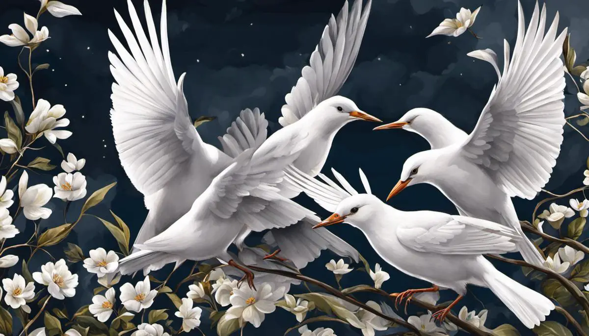 Illustration of white birds representing peace and freedom