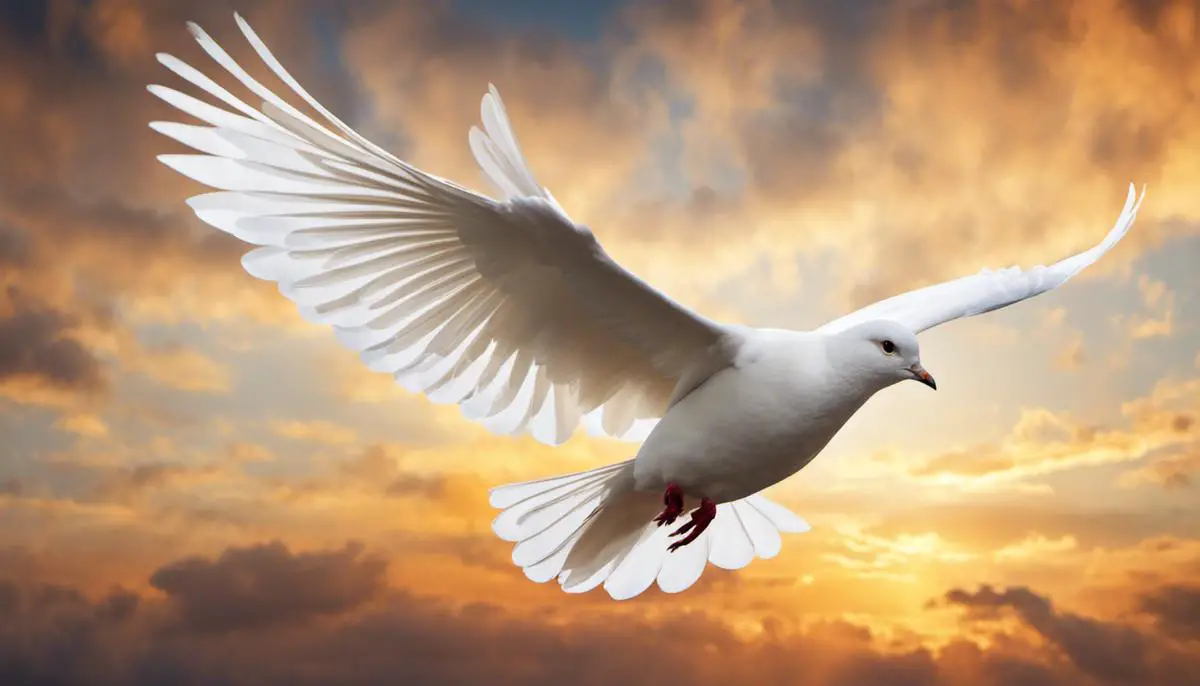 Image of a white dove flying in the sky