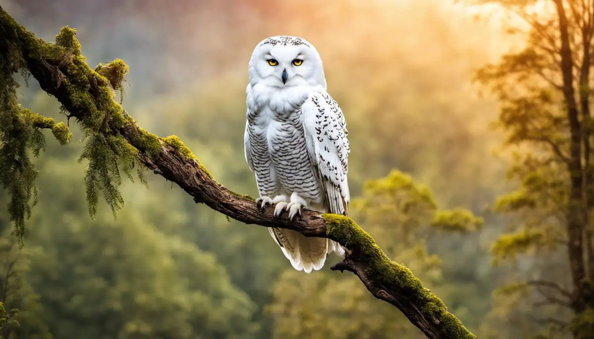 An image of a majestic white owl perched on a branch, symbolizing the significance of the white owl in various cultures and dream interpretation.